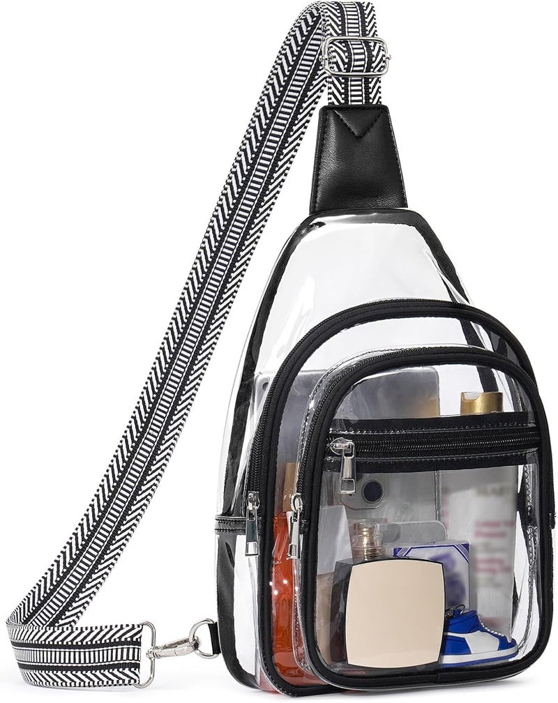 Flowston Store 3 Pockets Clear Bag for Stadium Events Large Clear Sling Crossbody Backpack Fanny Pack Concert Purses for Women Men - Image 1